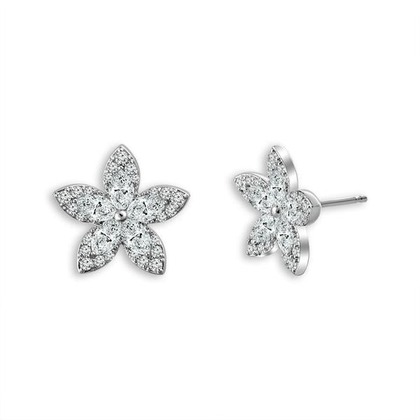 14k White Gold 1.50 Ct. Tw. Cluster Diamond Floral Stud Earrings