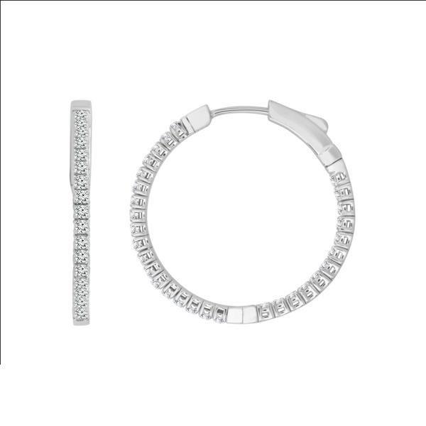 14K White Gold 0.90 Ct. Tw. Diamond Paved Hoop Earrings