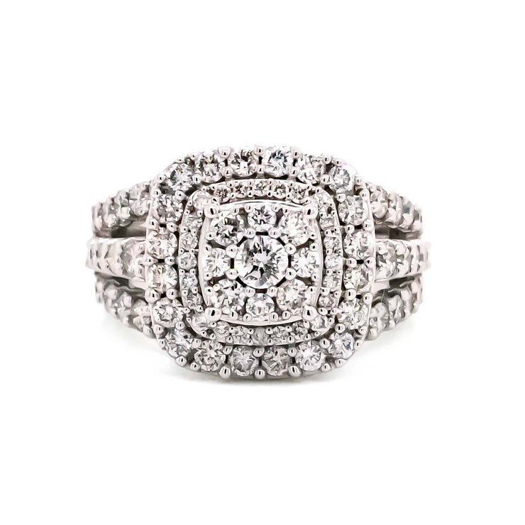 10K W/G 2.00 CTW Double Halo Cluster 3 Row Diamond Ring