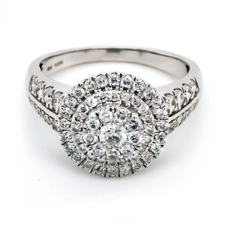 1.00 CTW W/G Double Halo Cluster Diamond Ring