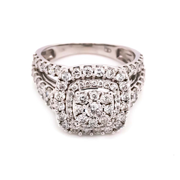 10K W/G 2.00 CTW Double Halo Cluster 3 Row Diamond Ring