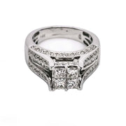 14K W/G 2.10 CTW Vintage Style Quad Diamond Ring