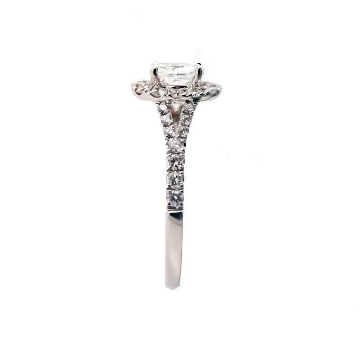 18K W/G 1.05 CTW Oval Halo Split Shank Diamond Engagement Ring