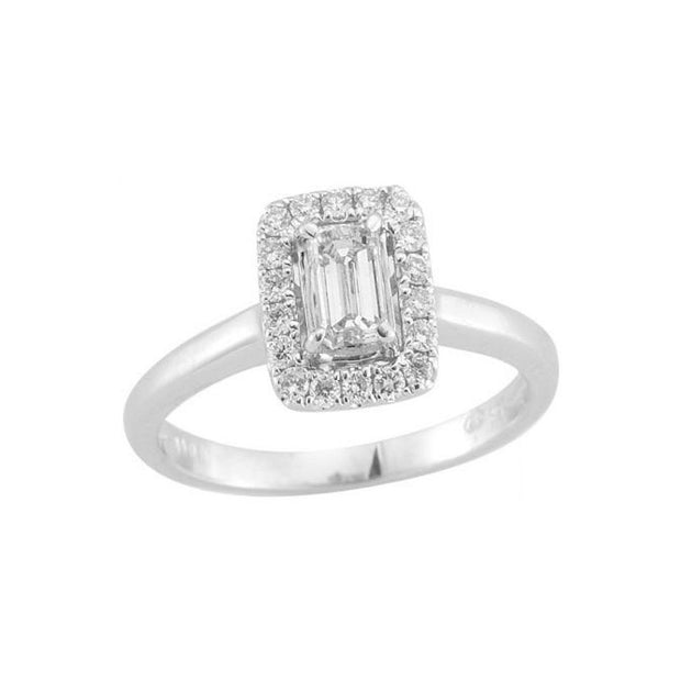 14K White Gold plain band Halo Engagement Diamond Ring | Fame Diamonds