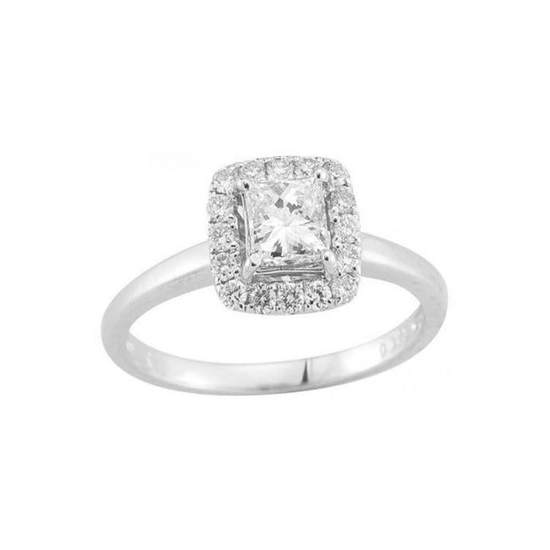 14K White Gold plain band Halo Engagement Diamond Ring | Fame Diamonds