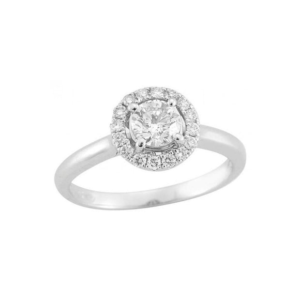 14K White Gold plain band Halo Engagement Diamond Ring | Fame Diamonds
