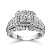 1.00 ctw Multi-diamond cushion halo with 4-row wide band diamond ring