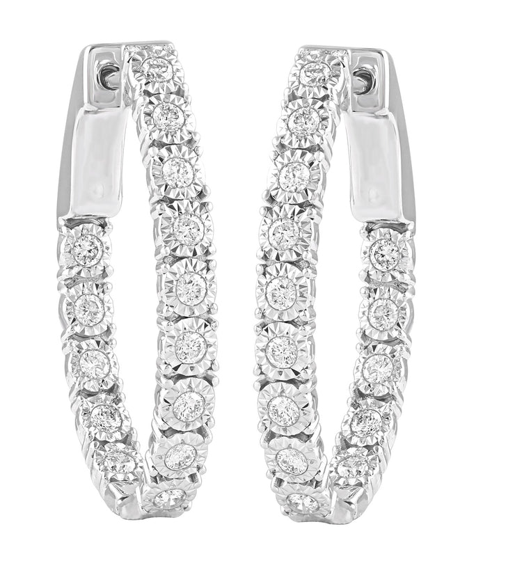 Inside-out Oval Miracle 1/2ctw Diamond Hoops Made In 14K White Gold
