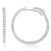 14K White Gold 1.00ctw Inside And Out Hoops Diamonds Earring