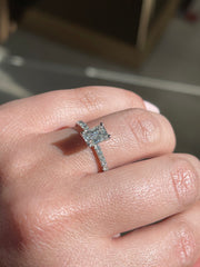 Modern Emerald Cut Solitaire Side-Diamond Engagement Ring