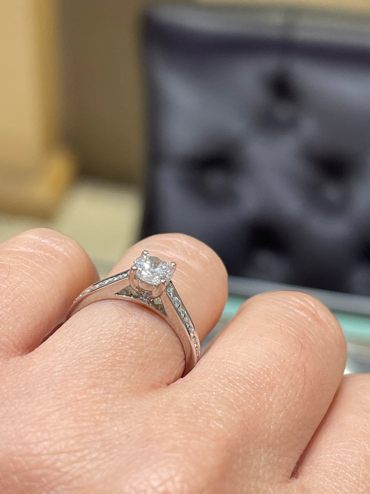 14K White Gold Petite Pavé Cathedral Engagement Ring
