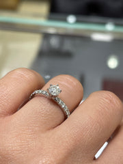 6-Prong Solitaire Pave-Set Side-Diamond Engagement Ring
