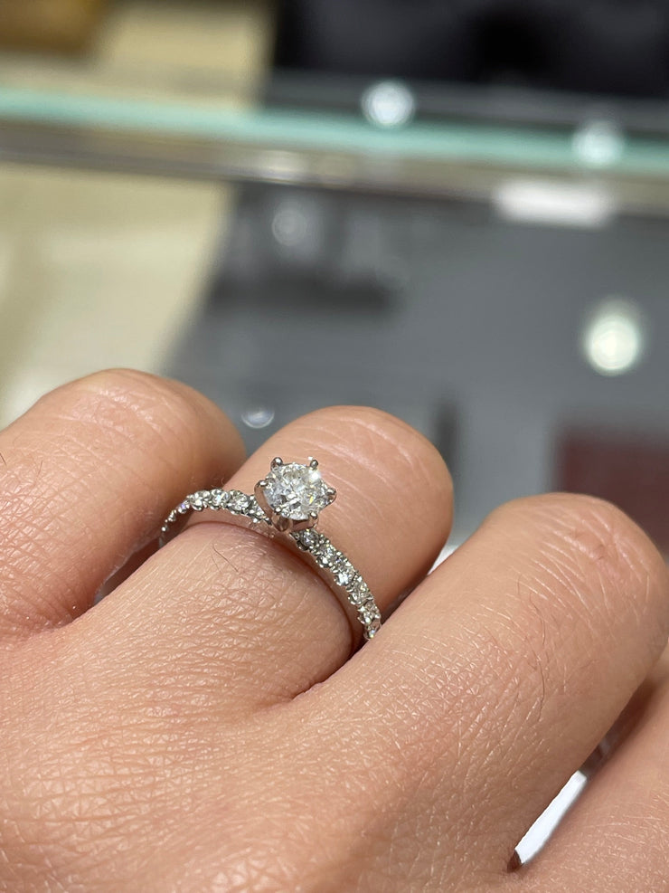 6-Prong Solitaire Pave-Set Side-Diamond Engagement Ring