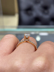 Fancy Eternity-Hidden Halo Kissing Ruby Side-Diamond Engagement Ring