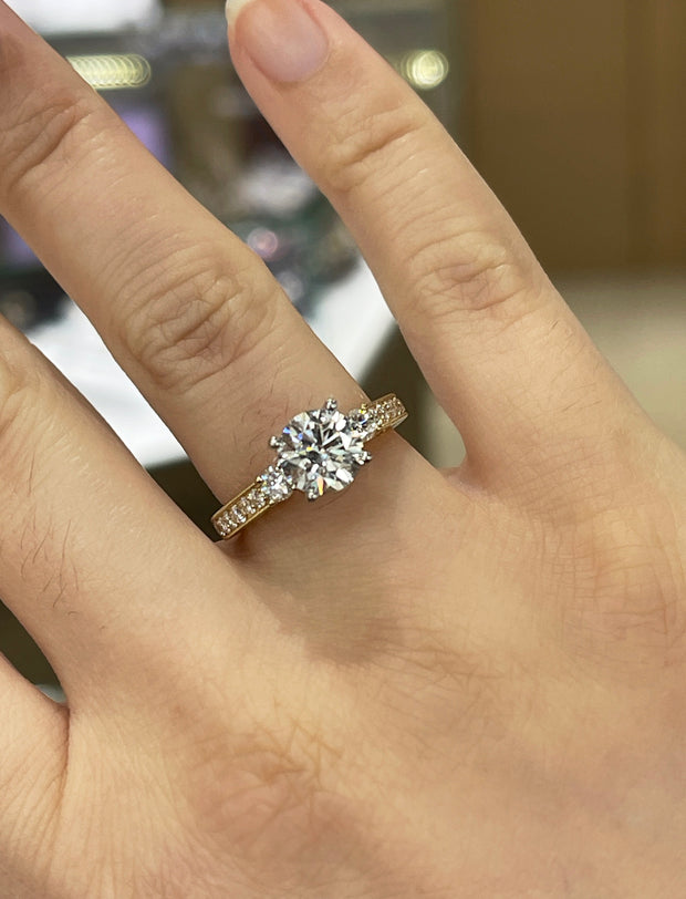 Romance Three-stone Round1.50CT Lab-grown 0.62ctw Diamond Engagement Ring