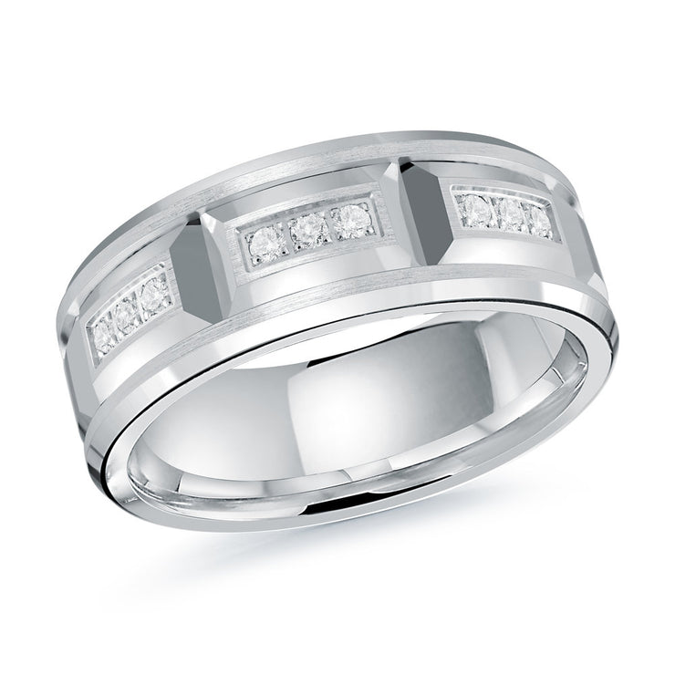 Men's 8mm Grooved 3-Stone Cluster Diamond Wedding Band