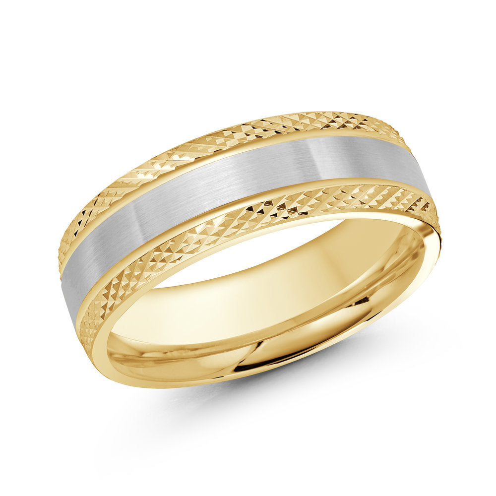 Men's Center White Gold Fancy Carved Yellow Gold Band 7mm