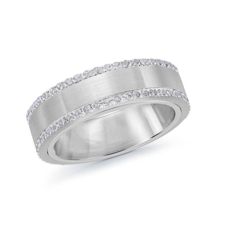 Men's White Gold Brushed Finish Diamond-Edge Wedding Band 6mm | Fame Diamonds