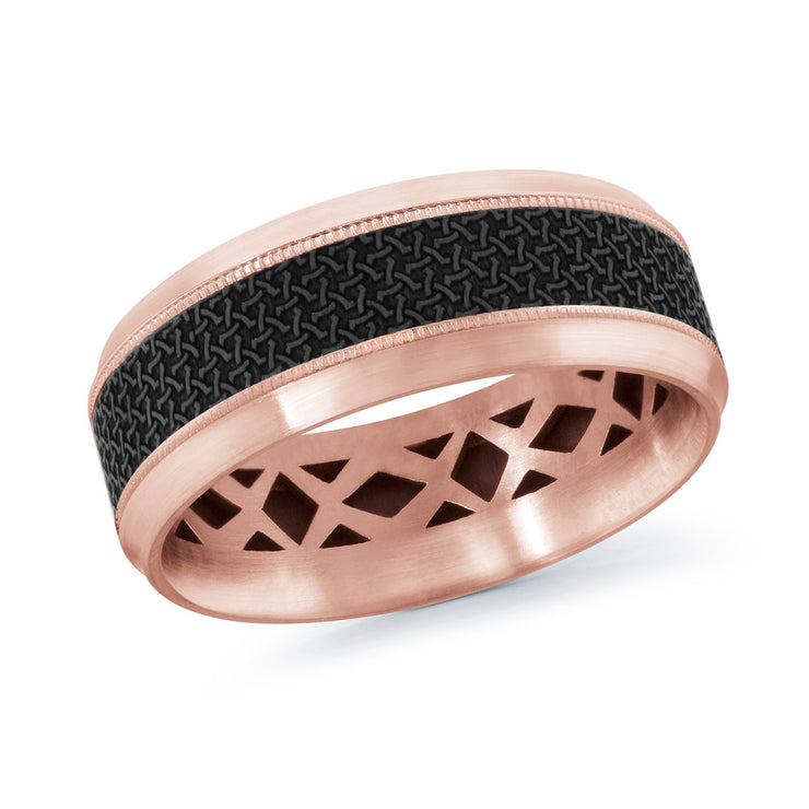 Carbon Fiber 14K Gold Milgrain edges Satin Finish Men's Wedding Band 8mm