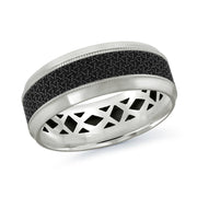 Carbon Fiber 14K Gold Milgrain edges Satin Finish Men's Wedding Band 8mm