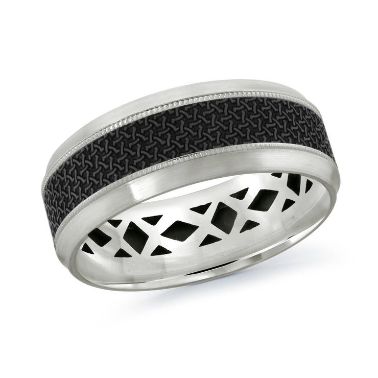 Carbon Fiber 14K Gold Milgrain edges Satin Finish Men's Wedding Band 8mm