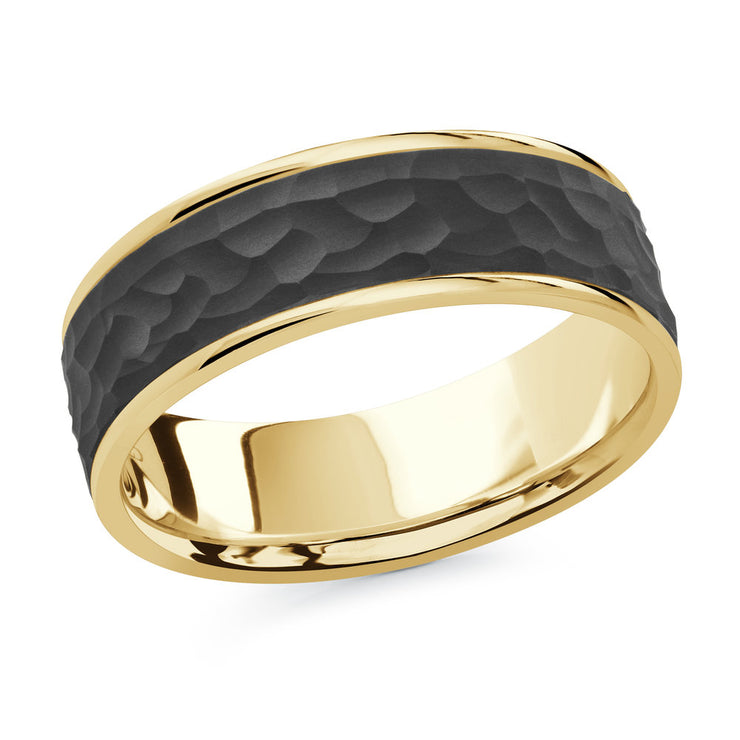 carbon-fiber-hammered-finish-14k-yellow-gold-mens-metal-wedding-band-7mm-fame-diamonds