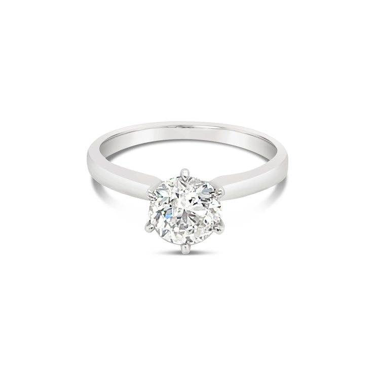 White Gold 6-Prong Solitaire Tapered Shank Diamond Engagement Ring