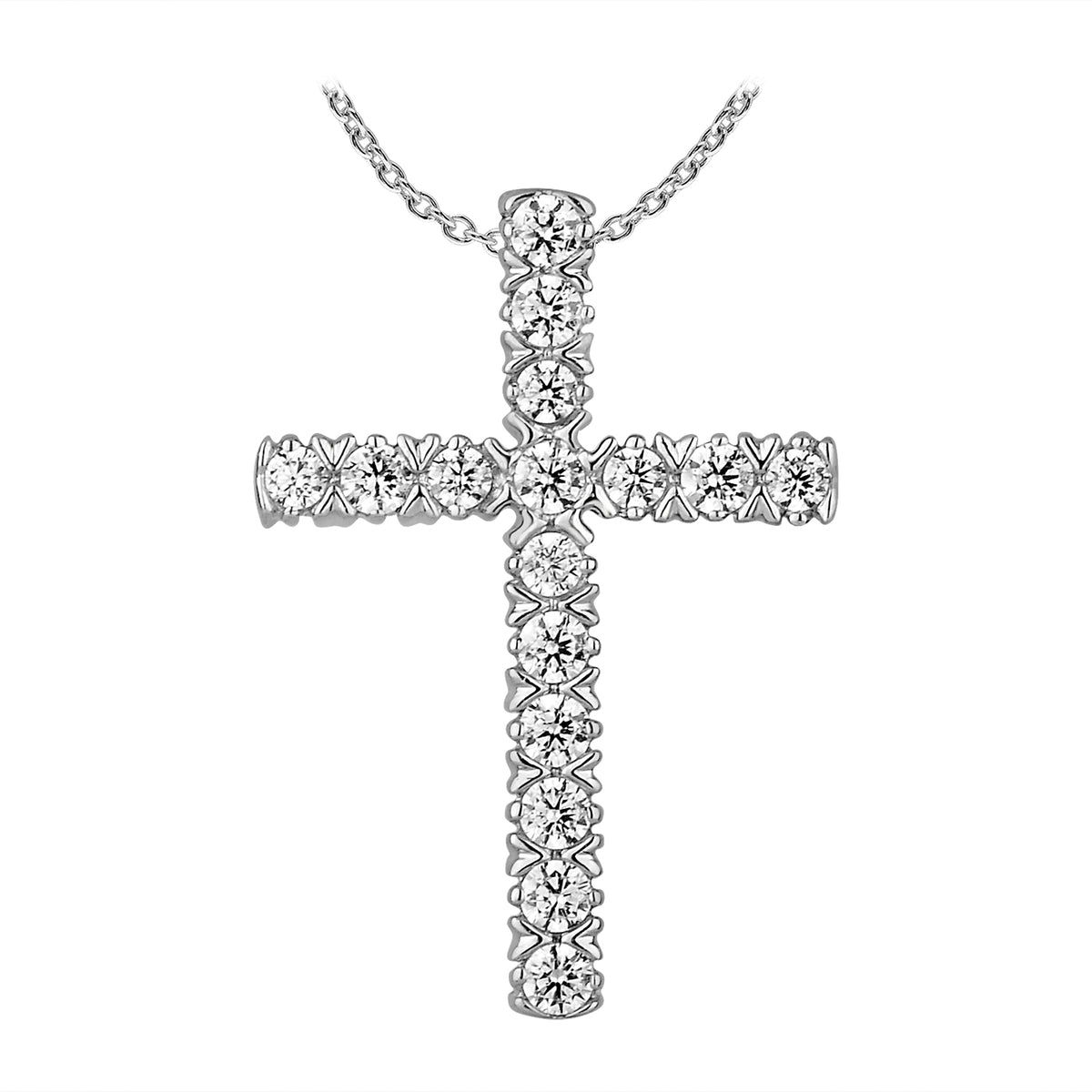 Bezel Prong Set Cross Pendant Made In 14K White Gold