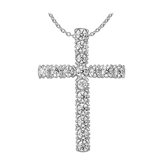 Bezel Prong Set Cross Pendant Made In 14K White Gold