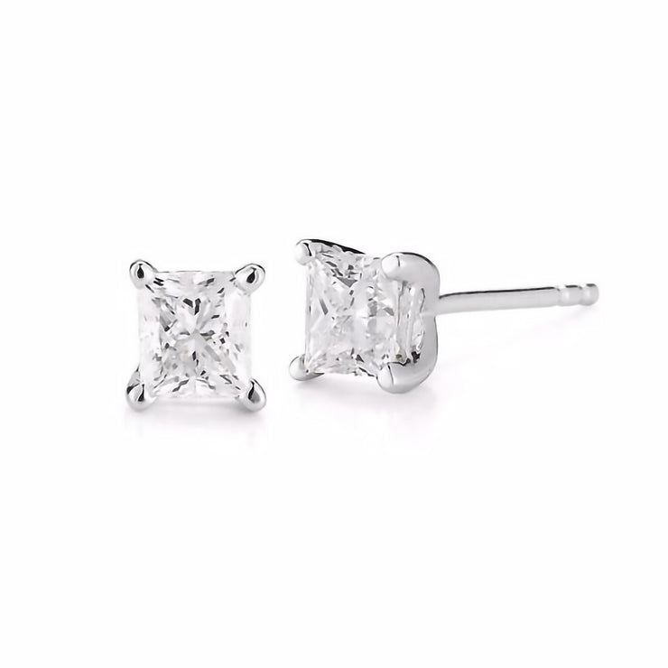 Princess Cut Studs Made In 14K White Gold (G-H Color, I1 Clarity)