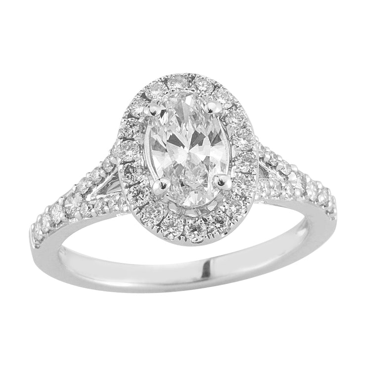 Halo Split Shank Diamond Engagement Ring made in 14k white gold (Total diamond weight 7/8 carat)-Oval