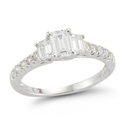 Three Stone Prong Set Diamond Ring made in 14k White gold (Total diamond weight 1 carat)-Emerald