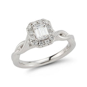 Halo Tulip Plain Shank Diamond Engagement Ring made in 14k White gold-Round