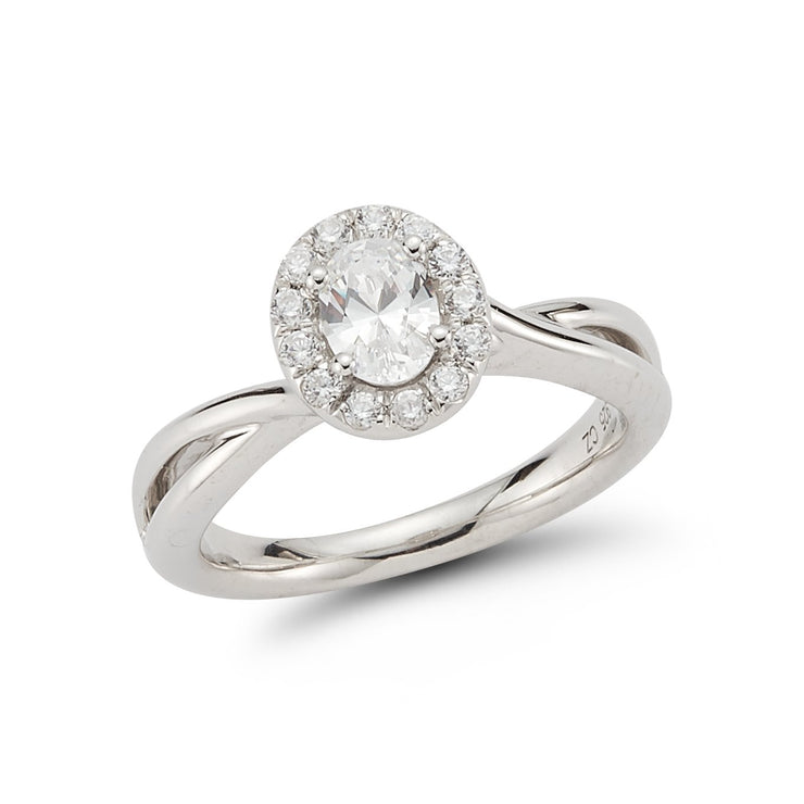 Halo Twist Plain Shank Diamond Engagement Ring made in 14k White gold