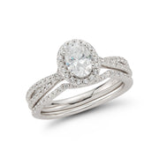 Halo Petite Twist Shank Diamond Engagement Ring with Matching Band made in 14k White gold