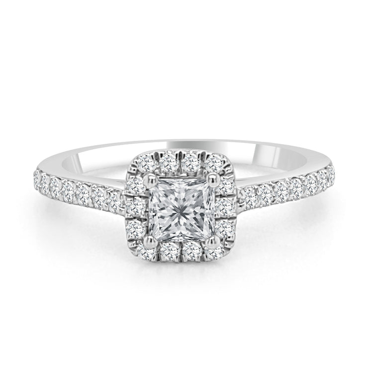 Halo Prong Set Diamond Engagement Ring made in 14k White gold (Total diamond weight 1/2 carat)-Princess
