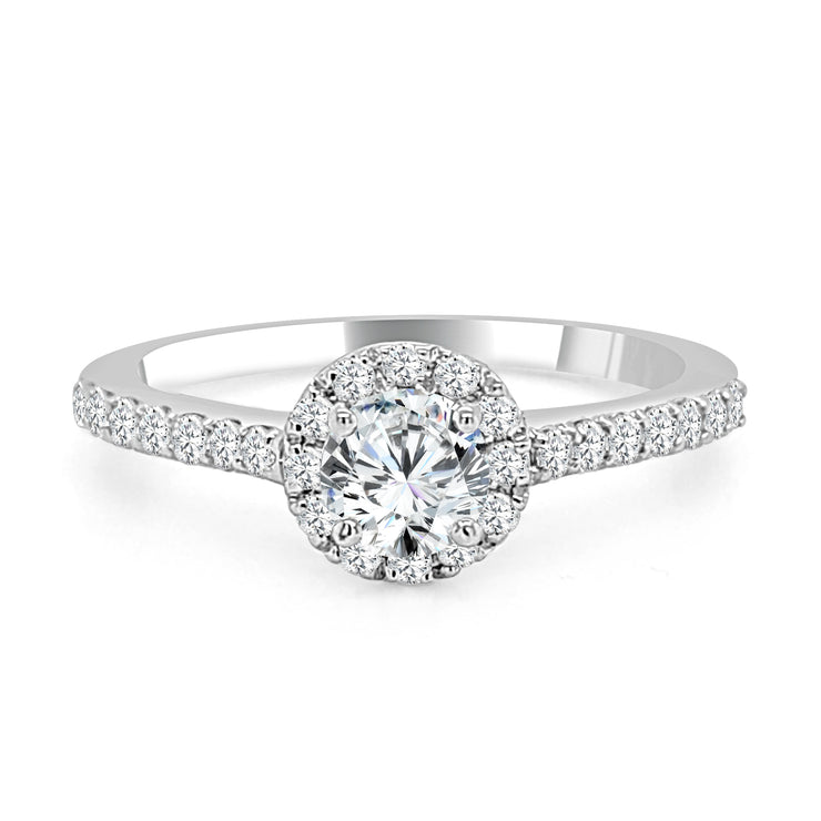 Halo Prong Set Diamond Engagement Ring made in 14k White gold (Total diamond weight 1/2 carat)-Round