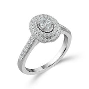 14k White Gold 0.75 Ct. Tw. Emerald And Round Cut Double Halo Engagement Ring