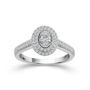 14k White Gold 0.75 Ct. Tw. Emerald And Round Cut Double Halo Engagement Ring
