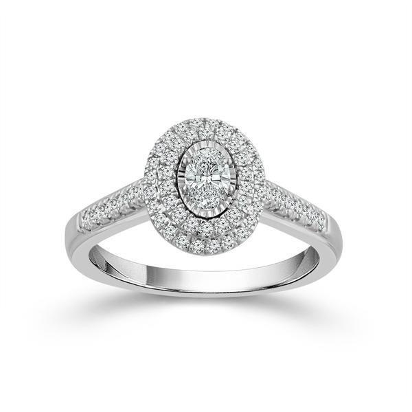 14k White Gold 0.75 Ct. Tw. Emerald And Round Cut Double Halo Engagement Ring