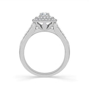 14k White Gold 0.75 Ct. Tw. Emerald And Round Cut Double Halo Engagement Ring