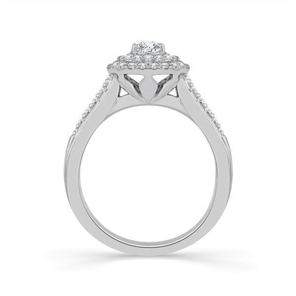 14k White Gold 0.75 Ct. Tw. Emerald And Round Cut Double Halo Engagement Ring