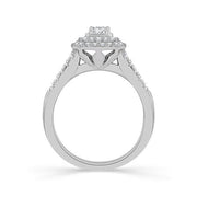 14k White Gold 0.75 Ct. Tw. Emerald And Round Cut Double Halo Engagement Ring
