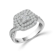 1.00ctw Double Halo Multi-Diamond Braided Diamond Shank Engagement Ring