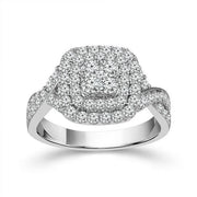 1.00ctw Double Halo Multi-Diamond Braided Diamond Shank Engagement Ring