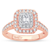 14K Yellow Gold 1.00 Ctw Emerald Cut  Double Halo Engagement Ring