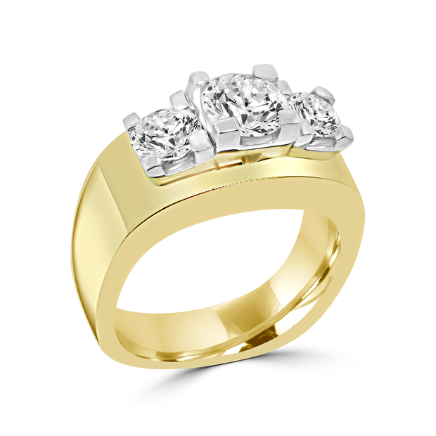 1.00ctw three-stone 2-Tone Wide Band Right Hand Ring