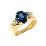 Custom Made Oval Sapphire & Teardrop Shape Side-Diamond Right Hand Ring