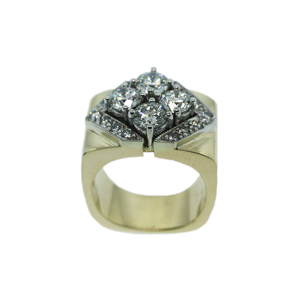 Custom Made Round Multi-diamond Wide Yellow Shank Right Hand Ring