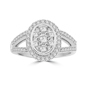 White Gold Cluster Diamond Oval Right Hand Ring